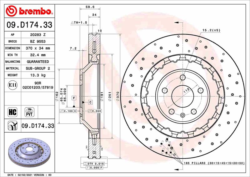 BREMBO 09.D174.33 Brake Disc