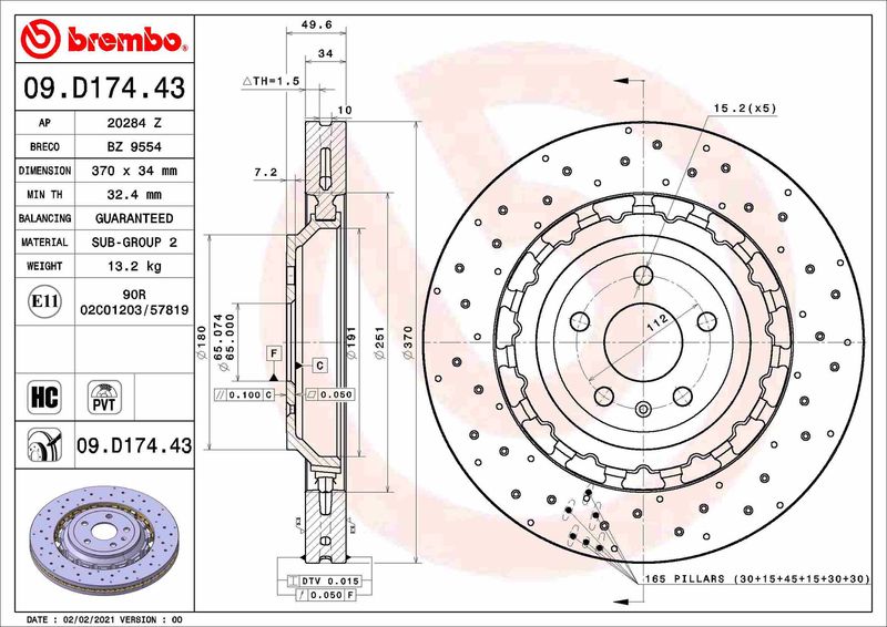BREMBO 09.D174.43 Brake Disc