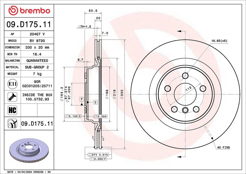 BREMBO 09.D175.11 Brake Disc