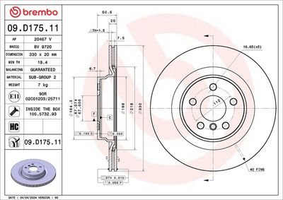 Brake Disc BREMBO 09.D175.11