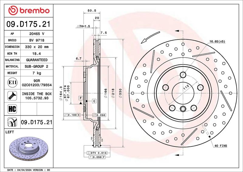 BREMBO 09.D175.21 Brake Disc