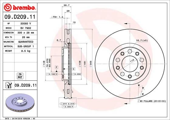 BREMBO 09.D209.11 Brake Disc