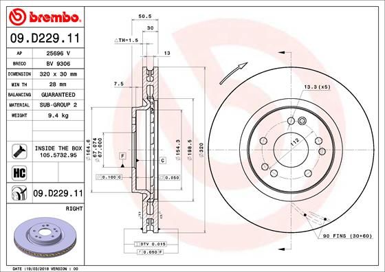 BREMBO 09.D229.11 Brake Disc