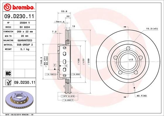 BREMBO 09.D230.11 Brake Disc