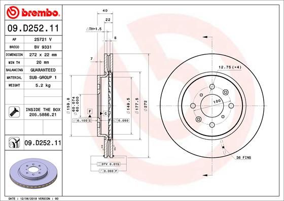 BREMBO 09.D252.11 Brake Disc