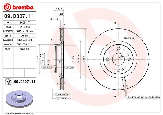 BREMBO 09.D307.11 Brake Disc