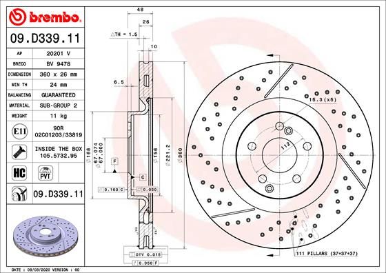 BREMBO 09.D339.11 Brake Disc