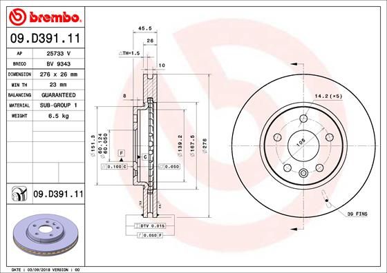 BREMBO 09.D391.11 Brake Disc