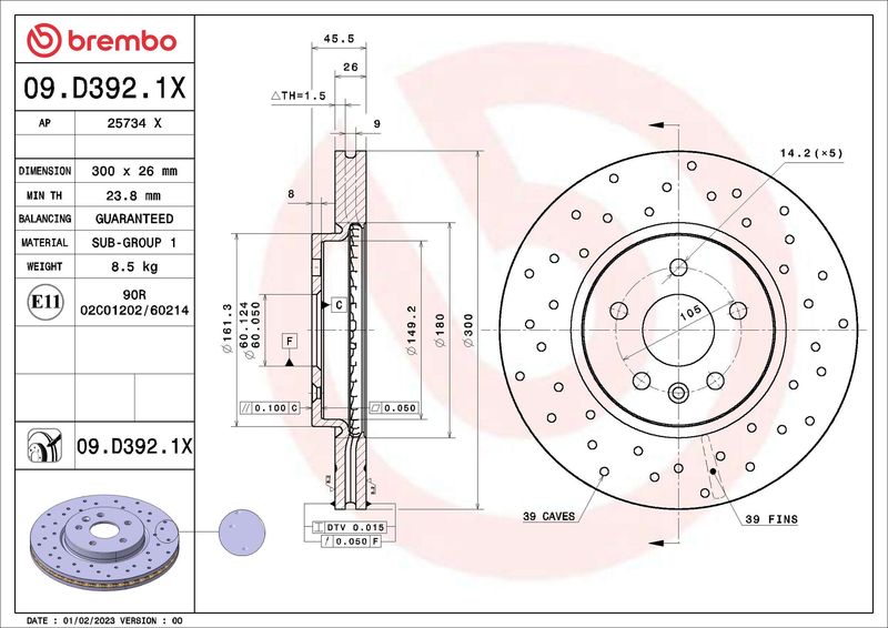 BREMBO 09.D392.1X Brake Disc