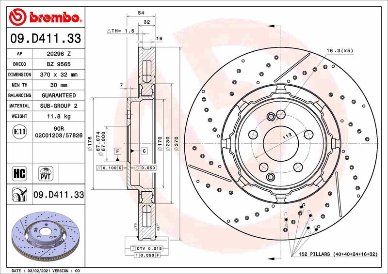 BREMBO 09.D411.33 Brake Disc