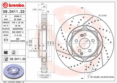 Brake Disc BREMBO 09.D411.33