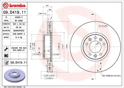 Brake Disc BREMBO 09.D419.11