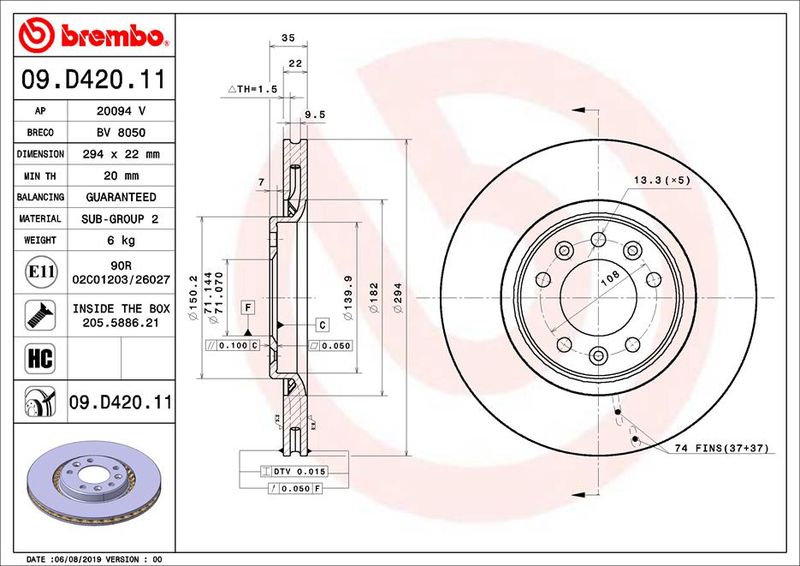 BREMBO 09.D420.11 Brake Disc