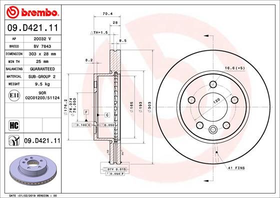 BREMBO 09.D421.11 Brake Disc