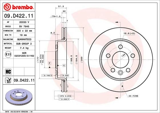BREMBO 09.D422.11 Brake Disc
