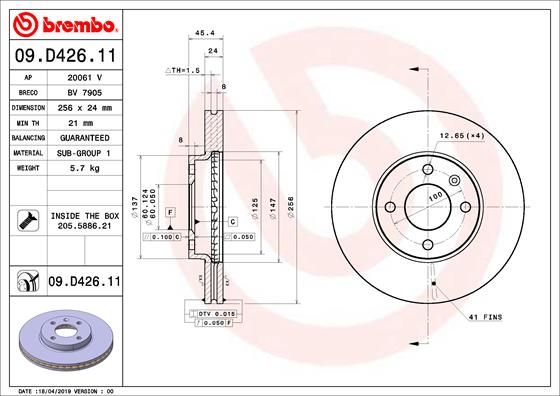 BREMBO 09.D426.11 Brake Disc