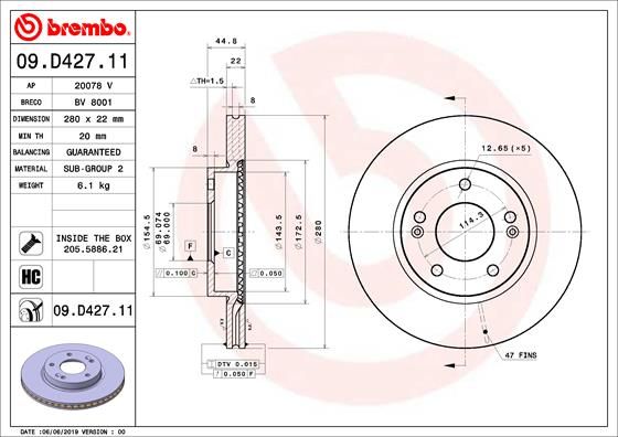 BREMBO 09.D427.11 Brake Disc
