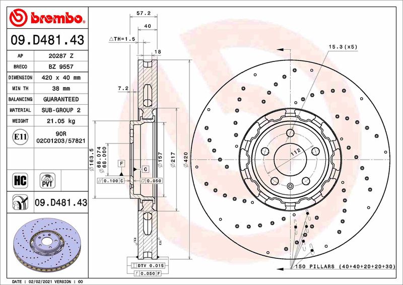 BREMBO 09.D481.43 Brake Disc
