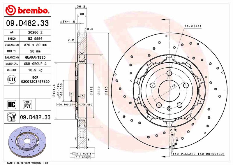 BREMBO 09.D482.33 Brake Disc