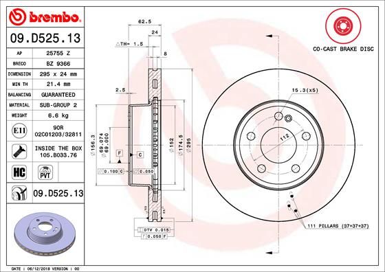 BREMBO 09.D525.13 Brake Disc
