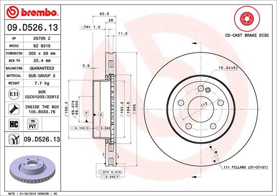BREMBO 09.D526.13 Brake Disc