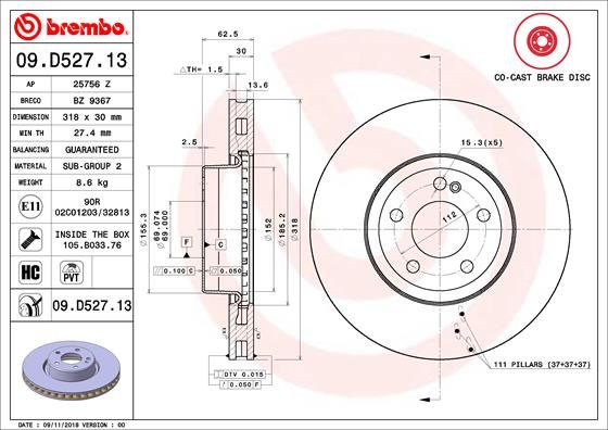 BREMBO 09.D527.13 Brake Disc