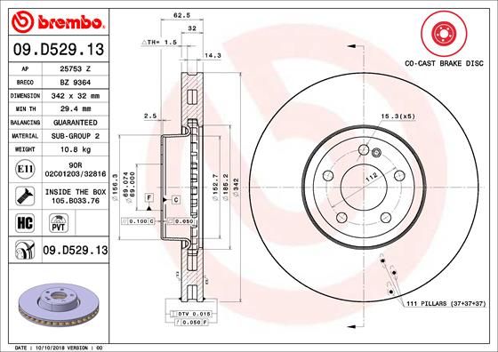 BREMBO 09.D529.13 Brake Disc