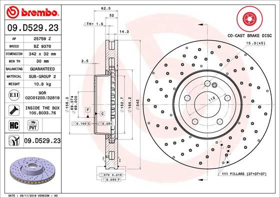 BREMBO 09.D529.23 Brake Disc