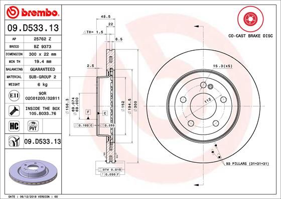 BREMBO 09.D533.13 Brake Disc