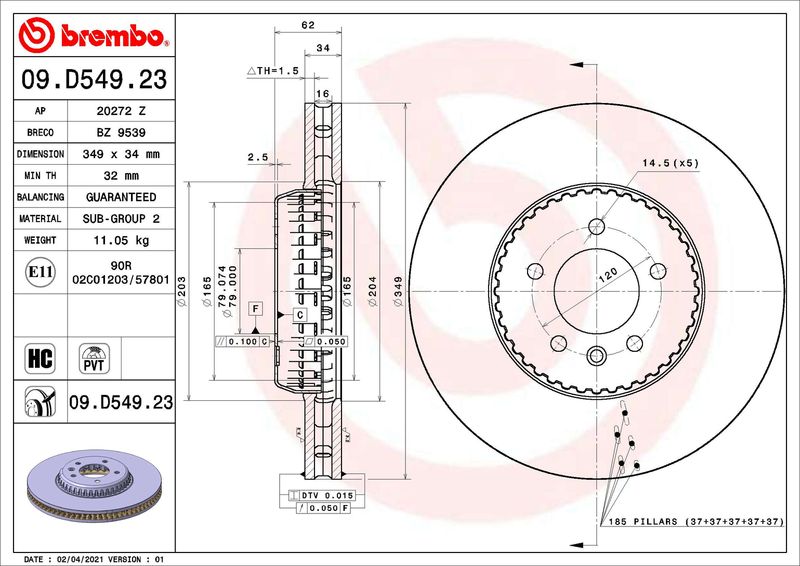 BREMBO 09.D549.23 Brake Disc