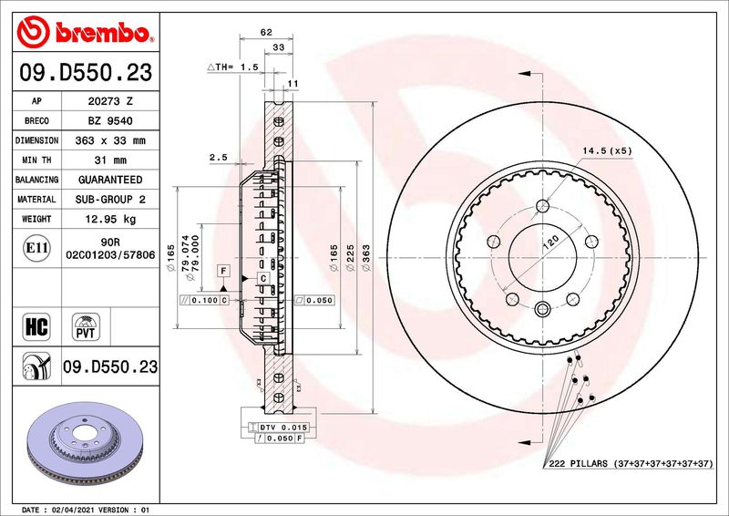 BREMBO 09.D550.23 Brake Disc