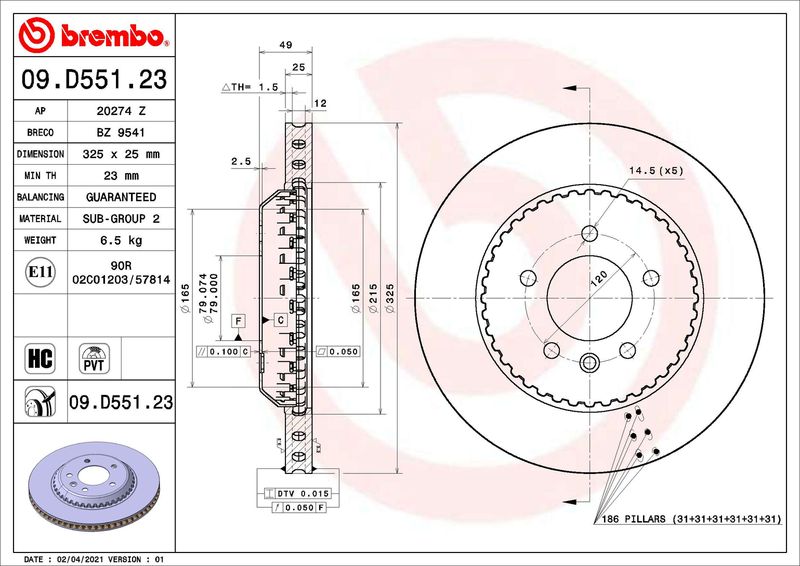 BREMBO 09.D551.23 Brake Disc