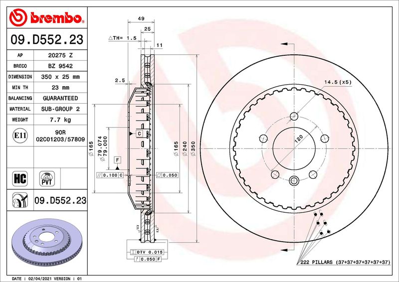 BREMBO 09.D552.23 Brake Disc