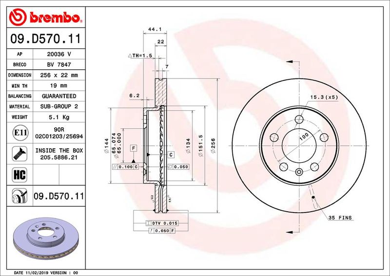 BREMBO 09.D570.11 Brake Disc