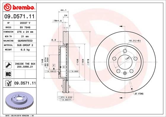 BREMBO 09.D571.11 Brake Disc