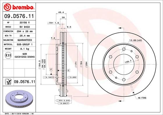 BREMBO 09.D576.11 Brake Disc