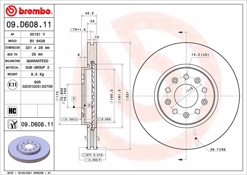BREMBO 09.D608.11 Brake Disc