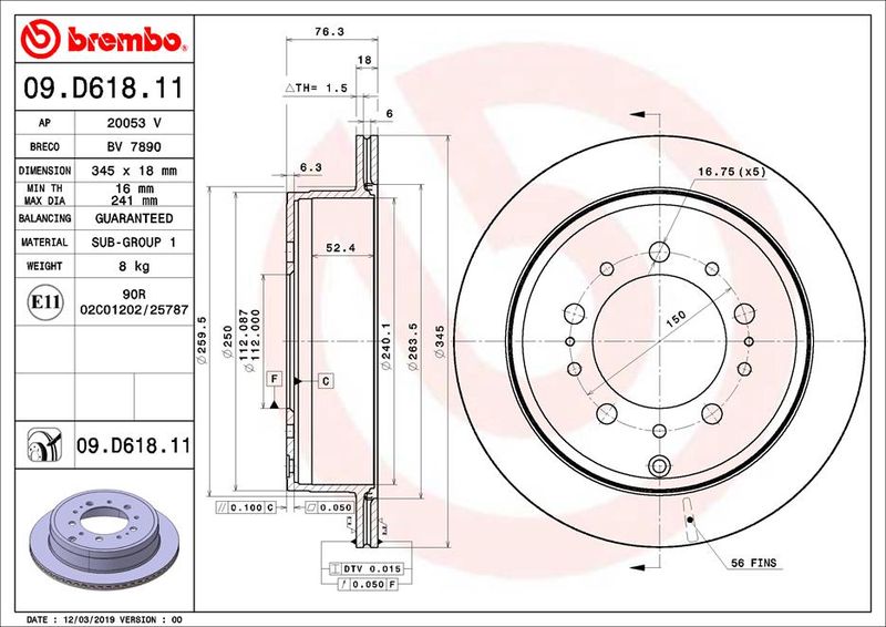 BREMBO 09.D618.11 Brake Disc