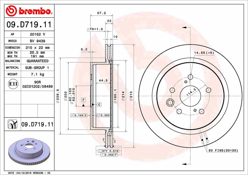 BREMBO 09.D719.11 Brake Disc
