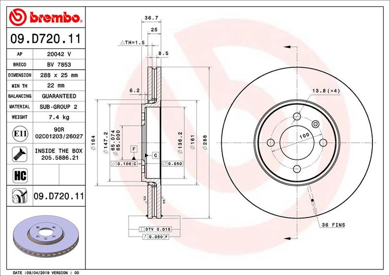 BREMBO 09.D720.11 Brake Disc