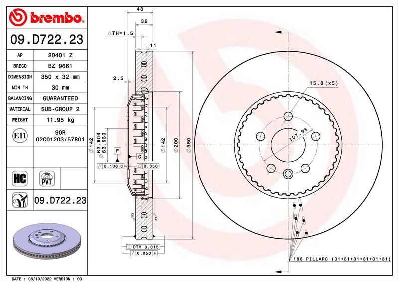 BREMBO 09.D722.23 Brake Disc