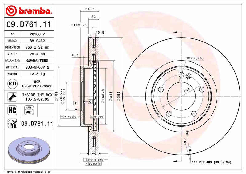 BREMBO 09.D761.11 Brake Disc
