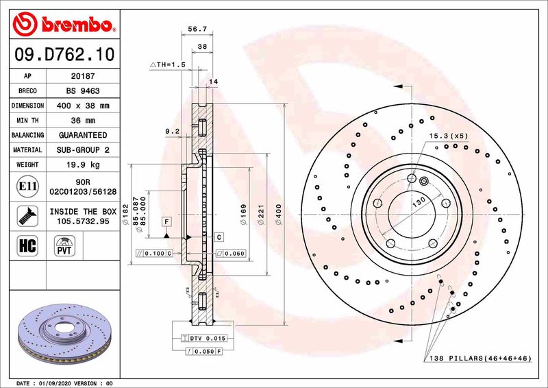 BREMBO 09.D762.10 Brake Disc