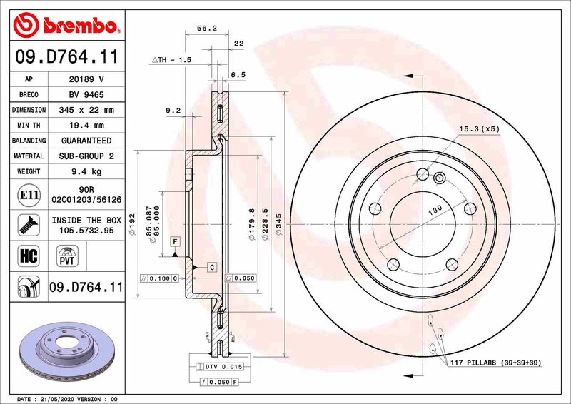 BREMBO 09.D764.11 Brake Disc