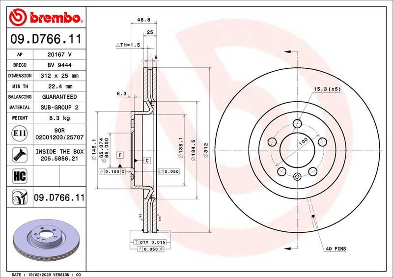 BREMBO 09.D766.11 Brake Disc