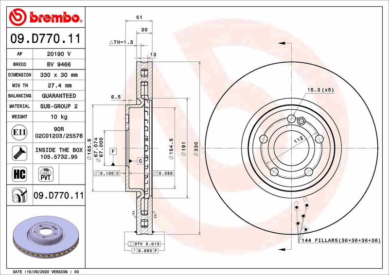 BREMBO 09.D770.11 Brake Disc