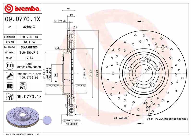 BREMBO 09.D770.1X Brake Disc