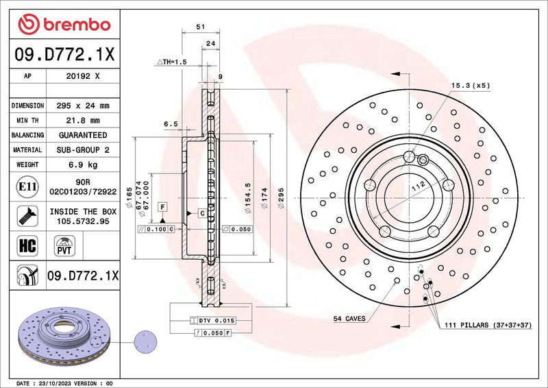 BREMBO 09.D772.1X Brake Disc