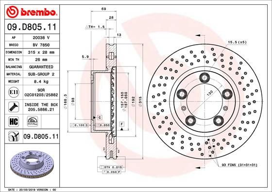 BREMBO 09.D805.11 Brake Disc