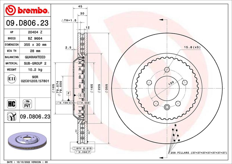 BREMBO 09.D806.23 Brake Disc